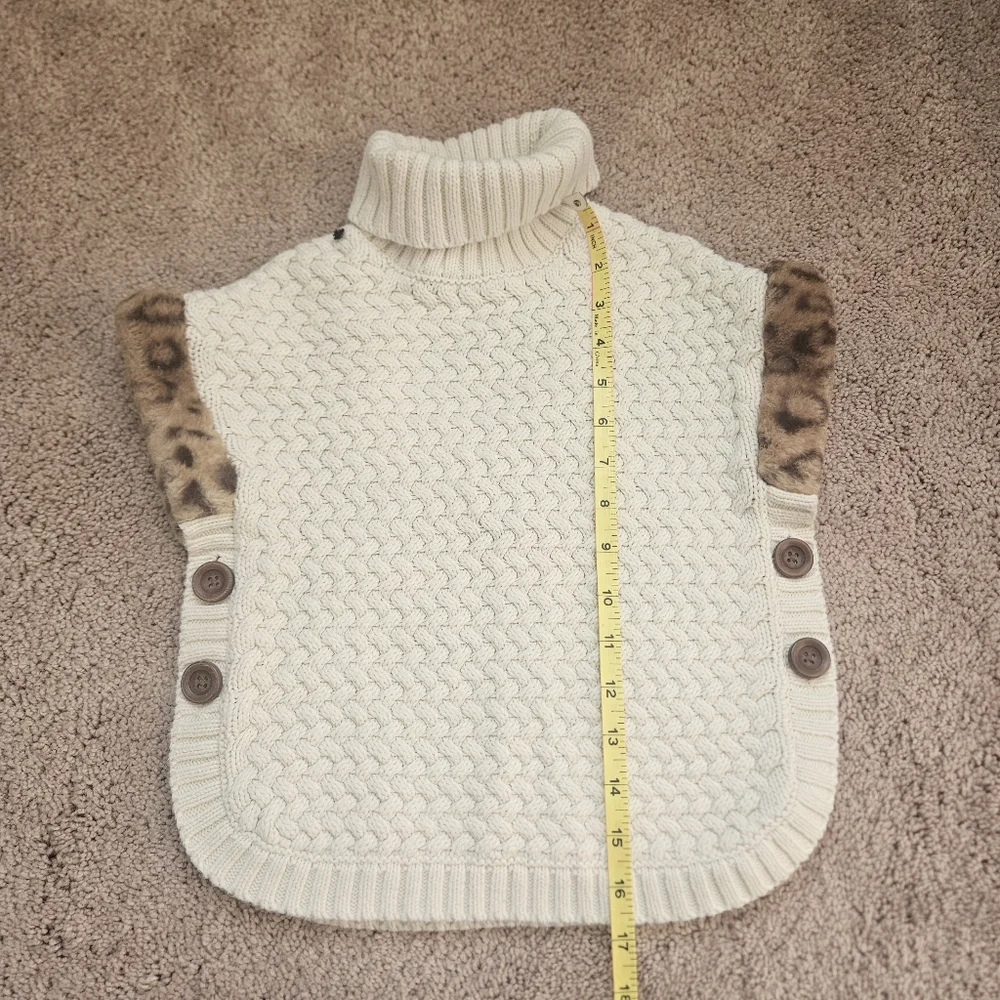Aspen Kids Girls Turtleneck Poncho Cream Sweater Beige Cream Faux Fur Youth 4T